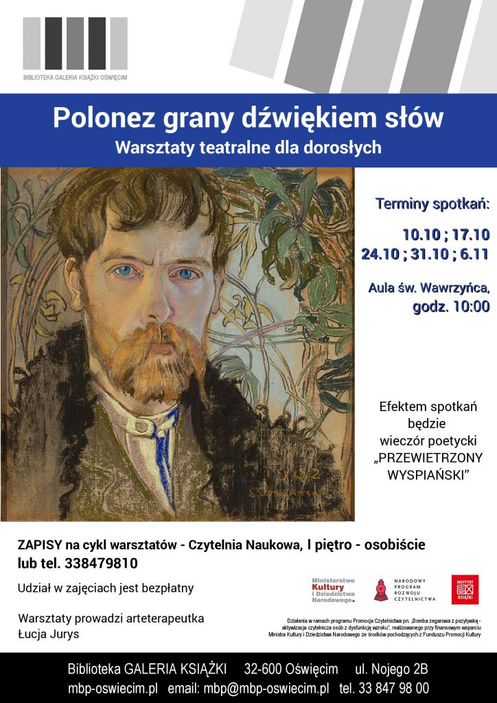 Na plakacie portret Stanisława Wyspiańskiego i program warsztatów