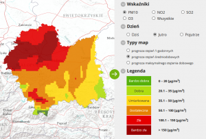 Mapa prognozowanych zanieczyszczeń