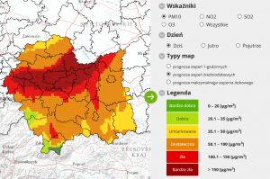 Mapa zanieczyszczeń powietrza pyłem PM10