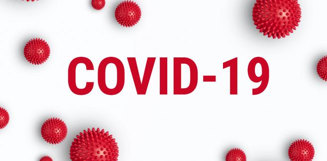 Napis CoVID-19 i cząsteczki bakterii