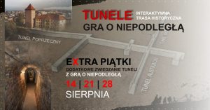 Plakat z informacją o zwiedzaniu tuneli w piątki