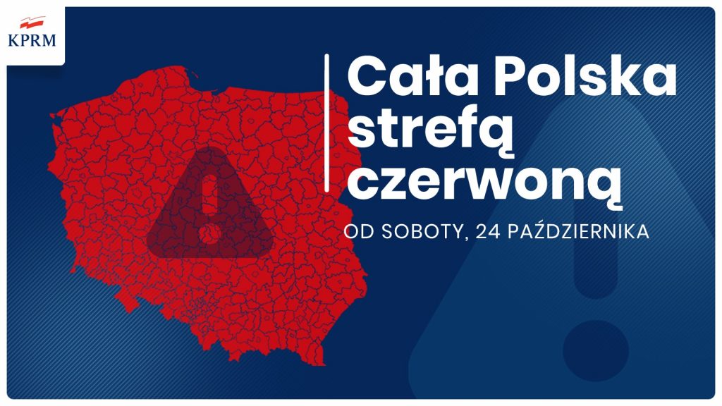 Mapa Polski i napis Cała Polska srefą czerwoną