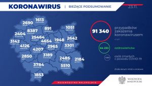 Oświęcim. Sytuacja epidemiologiczna w Małopolsce i powiecie oświęcimskim. Stan na 23 listopada