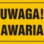 Żółty baner z napisem: Uwaga awaria!