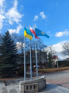 Flaga ukraińska na placu Tadeusza Kościuszki