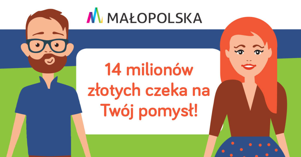Grafika informując o 14 mln zł do rozdania w ramach Budżetu Obywatelskiego Małopolski