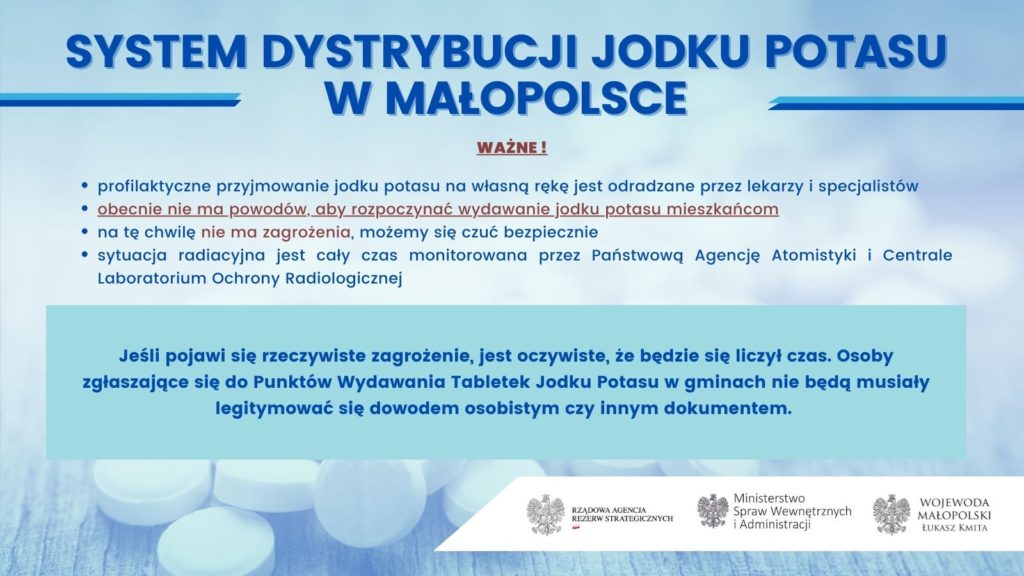 Baner z informacją o systemie dystrybucji jodku potasu w Małopolsce