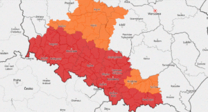 Mapa Polski z zagrożonymi regionami