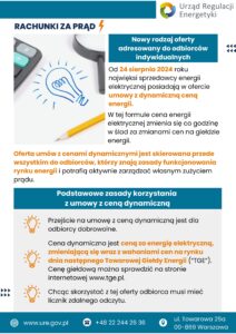 Urząd Regulacji Energetyki wyjaśnia zasady działania umowy z ceną dynamiczną w związku z pojawieniem się nowego rodzaju oferty adresowanej do odbiorców indywidualnych.