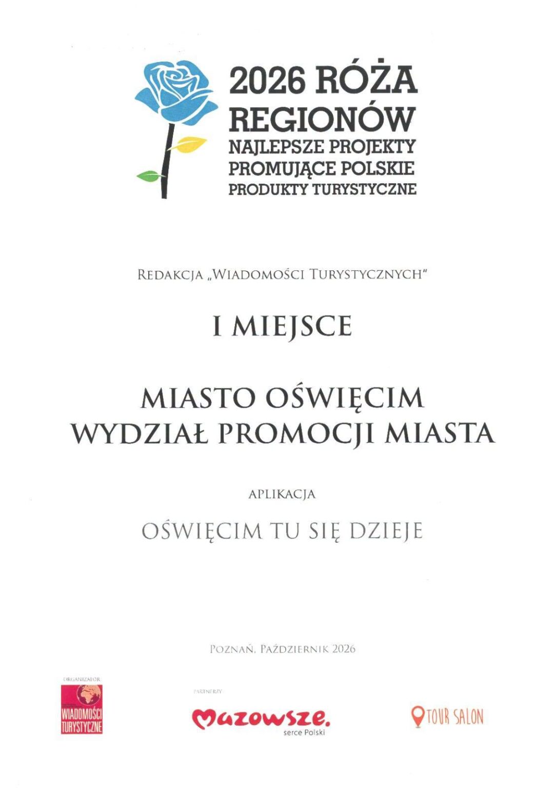 Oświęcim – tu się dzieje z I miejscem w konkursie Róża Regionów 2026 ...